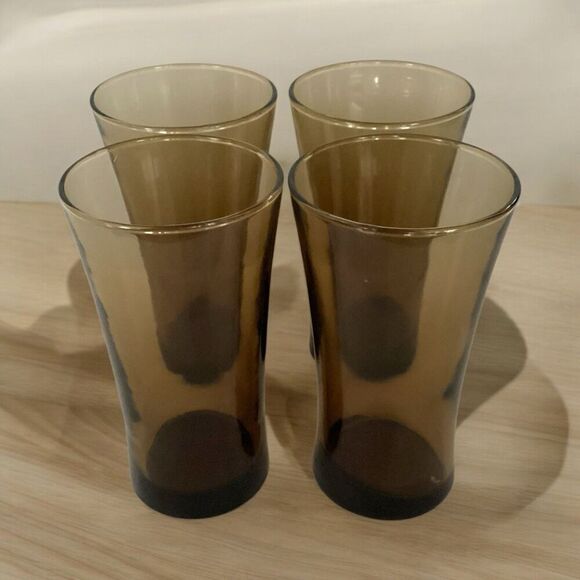 Anchor Hocking 16 oz Linden "Mocha" Tawny Brown Flat & Flared 4 Glass Tumblers - Picture 5 of 5